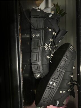 SHEIN Black Platform Lace-Up Sneakers with Studs and Charm